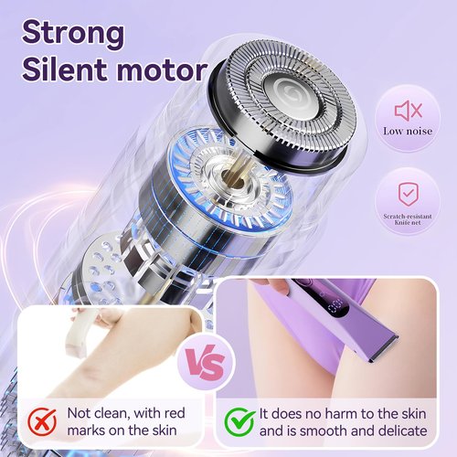 Bikini Trimmer for Women Electric–Double Head Dual Purpose, Ceramic Blade,IPX7 Waterproof,LCD Power Display,USB Rechargeable,Wet/Dry Painless Hair Removal for Face & Body (Violet)