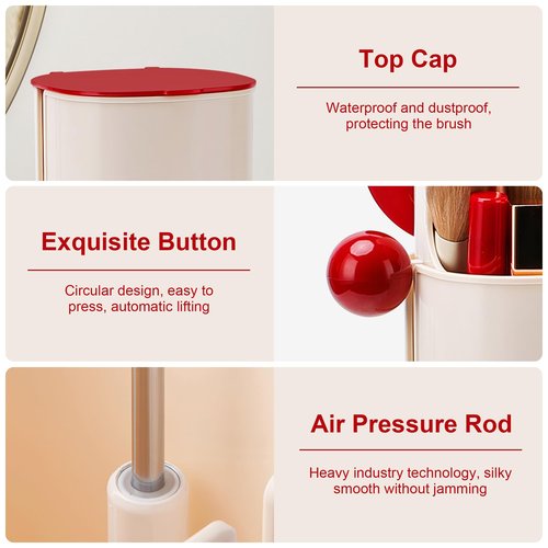 Osuke Makeup Brush Holder Organizer with Lid,Makeup Organizer with One Touch Open,4 Slot Make up Brushes Cup for Cosmetics, Make Up Brush, Bathroom Vanity Desktop Dustproof Organizers