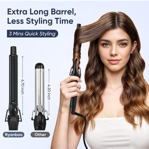 Ryanboo 1 Inch Curling Iron, 5 Temperature Settings, Professional Spring Hair Iron for All Hair Types, Max 430℉ with Heat Resistant Mat (1 Inch Black)