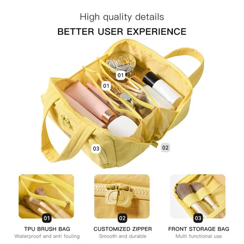 Dr.Cheese Makeup bag, Large Capacity Cosmetic Bag for Women, Portable Wide-open Toiletry Bag, Travel Makeup Bag with TPU Compartments for Accessories, Essentials, Toiletries, Makeup Brush Bag, Yellow