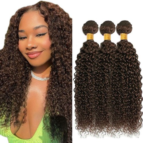 Wahairse Human Hair Bundles 12 14 16 Inch Jerry Curly 4# Color Human Hair Unprocessed Brazilian Virgin 3 Bundles Quick Weave Human Hair Extensions(4# Jerry Curly,12 14 16)
