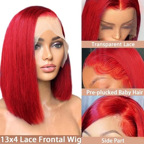 ASUTTRY Red Bob Wig Human Hair 13x4 HD Lace Front Wigs Human Hair Pre Plucked 200 Density Straight Bob Wigs for Women Lace Frontal Wig Red Color 10"