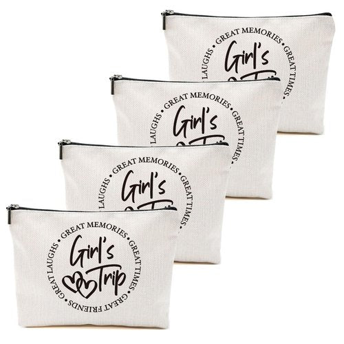 4 Pcs Girls Trip Favors, Girls Weekend Gifts Makeup Bag, Bestie Gifts Weekend Bag Summer Vacation Cosmetic Bag