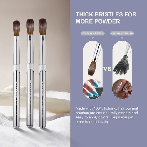 Shine Chance 2Pcs Acrylic Nail Art Brushes Size 8 12, 100% Pure Kolinsky Hair Oval Nail Brush for Acrylic Application, Professional Nail Extension Manicure Tool Striping Nail Drawing Pen for Home