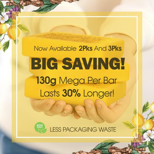 Uselective Lemon & Turmeric Glow Soap Bar - Brightening Bar for Dark Spots & Acne Scars, with Kojic Acid, Vitamin C, Retinol, Shea Butter -30% Larger & SLS Free, for Oily & Dry Skin - 3 Pcs