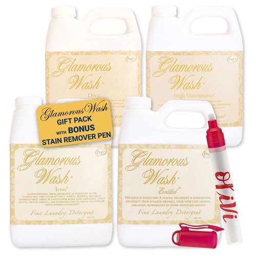 Kinara Tyler Glamorous Wash Liquid Laundry Detergent Gift Pack - Olivi Stain Remover Pen, For Washing Clothes, Linen, Lingerie, Expensive Fabric, Sheets - Pack of 4-4 fl oz each