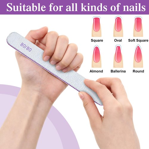 Jutom 200 Pcs Nail Files 80/80 Grit Double Sides Emery Boards Reusable Nail Files for Acrylic Fingernails Professional Manicure Tools for Natural Acrylic Fingernail Home and Salon Supplies