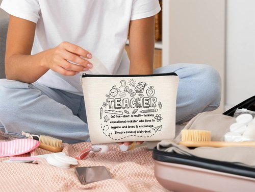 BARPERY Teacher Survival Kit Bag - Makeup Bag for Women, Small Cosmetic Bag for Teacher Appreciation, Graduation & Birthday Gifts