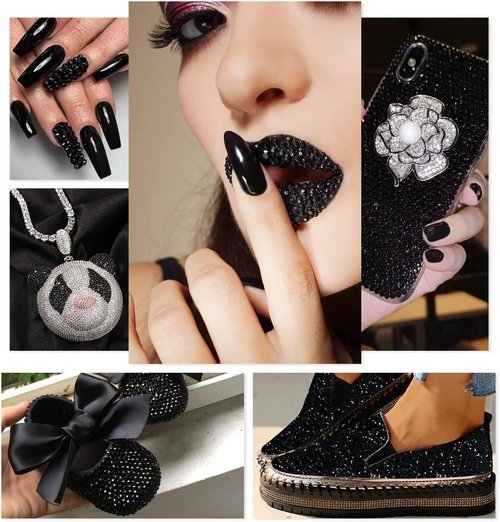 qiipii Solid Black Resin Flatback Rhinestones for Crafting Pure Black Flatback Jelly Stones 2mm 3mm 4mm 5mm 6mm Gems Diamonds for Nails Face Eyes Makeup Tumblers Bottles Crafts Clothes Shoes Phones