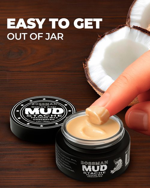 Bossman MUDstache Unscented Mustache Wax for Men (3 oz) - 3 Pack - Strong 24-Hour Hold, Non-Tacky & Easy to Apply for Taming & Styling