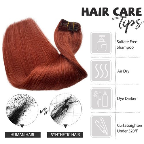 Belaved Clip in Hair Extensions Auburn Human Hair Clip in Extensions 16 Inch Remy Real Hair Extensions Straight Seamless Invisable 70g 5pcs #135