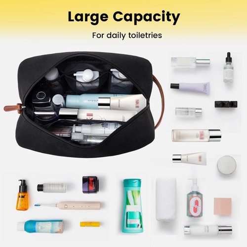 Vorspack Large Travel Toiletry Bag - Hanging Toiletry Bag for Men Water Resistant Canvas Shaving Bag with Large Capacity for Home Travel - Black