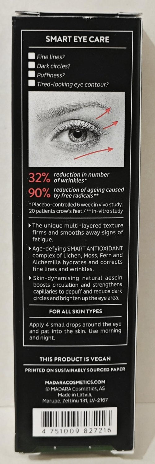 MÁDARA Organic Skincare | SMART Anti-Fatigue Eye Rescue Cream - 15 ml, With a Smart Antioxidant Complex, Natural Aescin And Caffeine, 100% Natural Origin, Vegan, Ecocert Certified