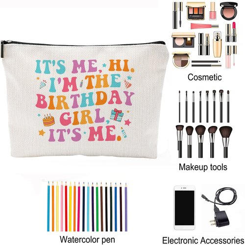 It's Me Hi I'm the Birthday Girl White Makeup Bag for Singer Fans,Music Lovers Merch Birthday gifts for Fans,White Cosmtic Bag for Fans