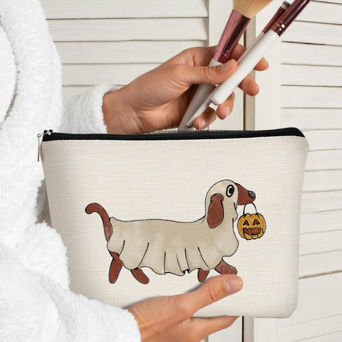 BARPERY Halloween Bags for Women - Boo Basket Stuffers, Cute Dachshund Ghost Pumpkin Makeup Bag, Party Favors & Gifts