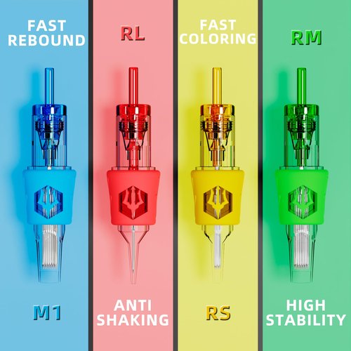 Poseidon 50Pcs Tattoo Cartridge Needles Assorted Mixed Size Round Liner Shader Magnum Curved/Round Mag # 12 Standard 3RL 5RL 7RL 9RL 5RS 7RS 9RS 7RM 9RM 9M1 Disposable Membrane for Tattoo Pen