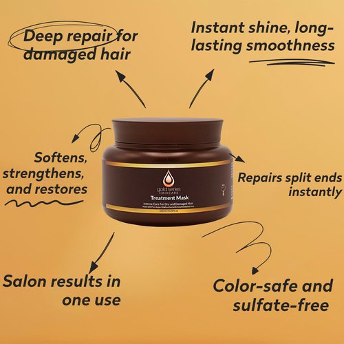 Gold Series Treatment Mask – Deep Hydrating Argan Oil Hair Mask for Dry, Damaged, Color Treated and Curly Hair Enriched with Keratin – Sulfate Free Natural Hair Repair Treatment, 8.45oz