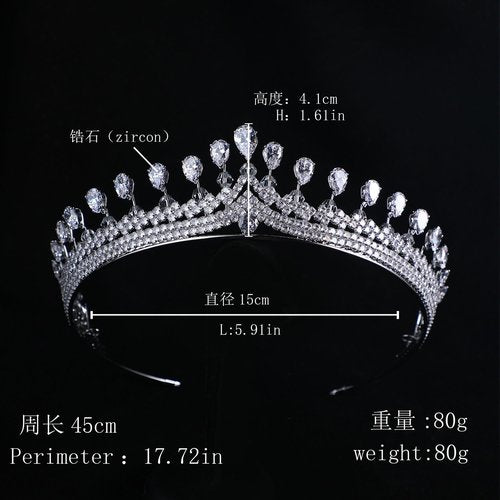 Graceful Zircon Bridal Tiara for Wedding Princess Head Piece Zirconia Royal Queen Crowns for Bride Adult Crystal Hair Accessories (C Gold)