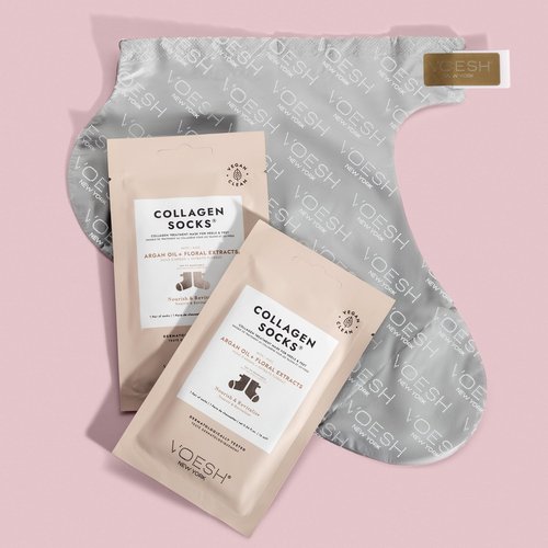 Voesh Collagen Gloves and Socks- Argan Oil, Collagen Infused, 4 Pack, 2 Pack of Gloves, 2 Pack of Socks, at Home Spa, Body Care, Nourishing, Hydrating Gloves and Socks