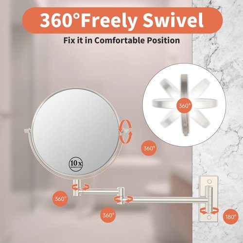 Erlingeryi 8" Wall Mounted Makeup Mirror 1X/ 10x Magnifying Mirror Double Sided Vanity Makeup Mirror for Bathroom Nickel Brush Finish