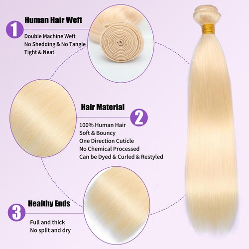 613 Bundles Human Hair 20 Inch Straight Blonde Bundles Human Hair 100% Unprocessed 12A Grade Brazilian Virgin Raw Hair Quick Weave 1 Bundles Hair Extensions for Women