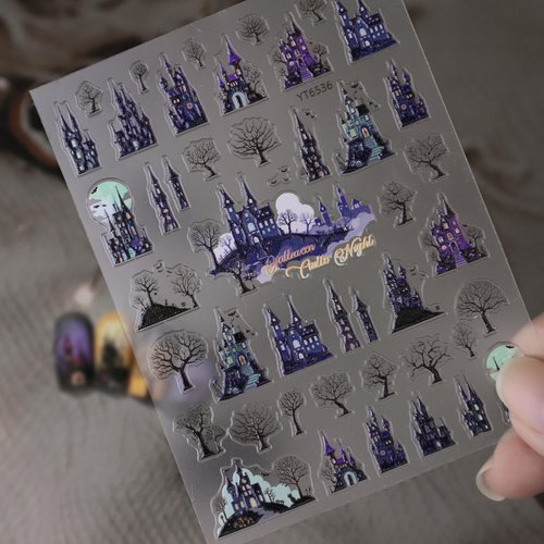 Halloween Nail Stickers for Nail Art - Terror Cabin Nail Art Sticker Halloween 5D Embossed Nail Decals Self-Adhesive Nails Supply Manicure Stickers for Nails Decoration