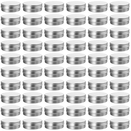 60 Pack 2 OZ Metal Round Tins, Aluminum Tin Cans Containers with Screw Lid for Lotion Bars, Balms, Salve, Spices or Beard Balm