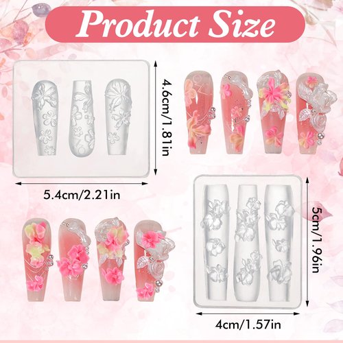 HJZHII 2 Pcs Silicone Nail Molds, 3D Flowers Nail Charms Art Floral Carving Template Craft DIY Tool for Nails Design Mold Decor Tools Supplies Accessories Creative Silicone Decoration