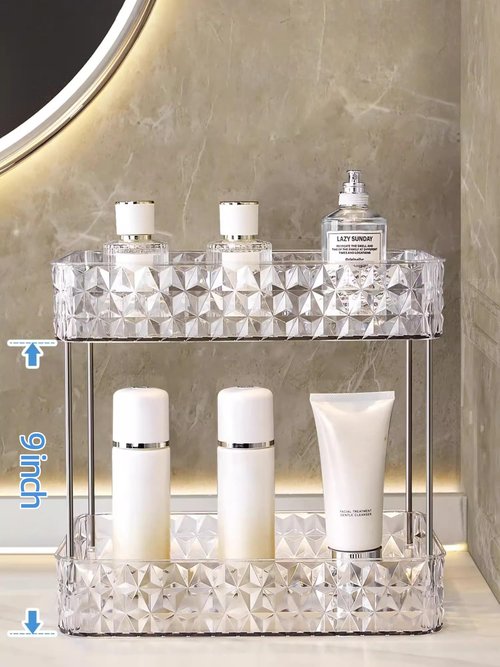 Makeup Organizer for Vanity,Bathroom Countertop Skincare Organizer,Makeup Counter Shelf Perfume Holder Rack,Cosmetic Display Case (Clear, 2 Tier)