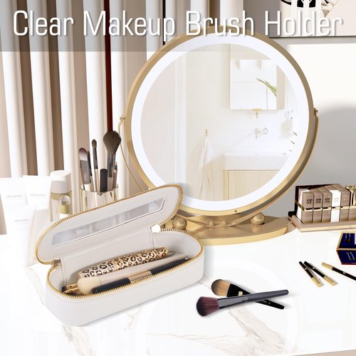 VOFIpremiAm Small Travel Makeup Bag brush holder,Clear Makeup Bag Cosmetic Bags with Zipper,Waterproof Clear Toiletry Bag Makeup Brush Bag Travel Case for Women