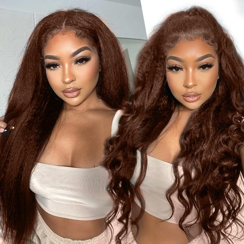 Brown Kinky Straight Clip ins 14 Inch Kinky Straight Clip in Hair Extensions Real Human Hair Brazilian Remy Human Hair Extensions for Women 8Pcs 100g Per Set with 20 Clips Double Weft Natural Black