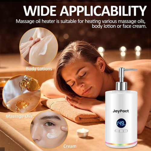 JayPact Oil Warmer for Massage, Massage Oil Lotion Warmer with Roller & Gua Sha Set for Spa, Body Oils Heater with Two Oil Bottle Dispenser, Portable Body Oil Warmer, Adjustable Temperature(86-149°F)