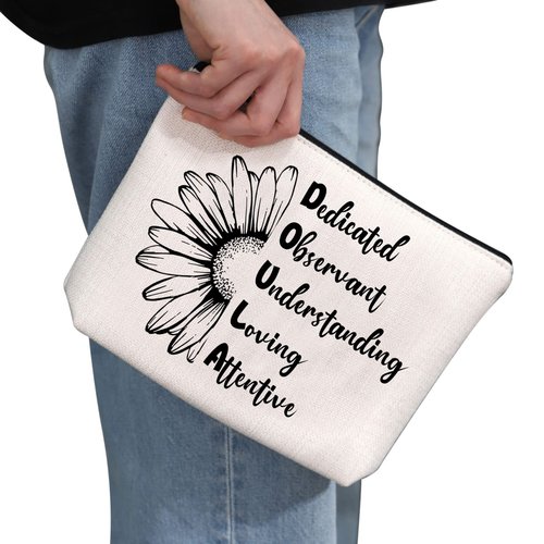 G2TUP Doula Quote Thank you Appreciation Gift Dedicated Observant Understanding Loving Attentive Makeup Bag Midwife Doula Cosmetic Bag OBGYN Gift (Dedicated Observant White Bag 1.0)
