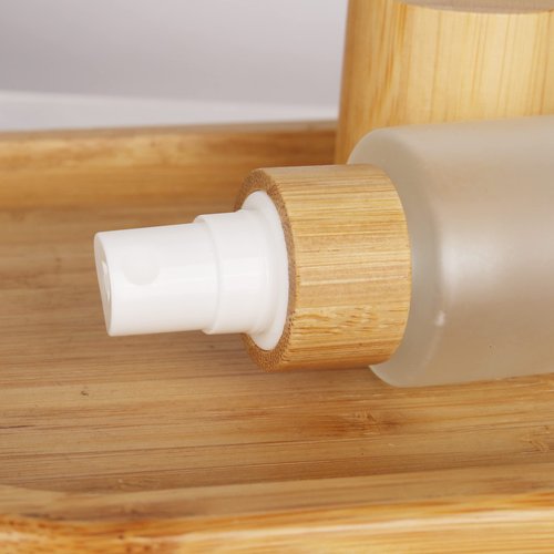 COSIDEA 6 pcs Empty 2oz /60ml bamboo lid Frosted glass spray bottle with fine mist despenser head for liquid perfume toiletries containers, toner bottles