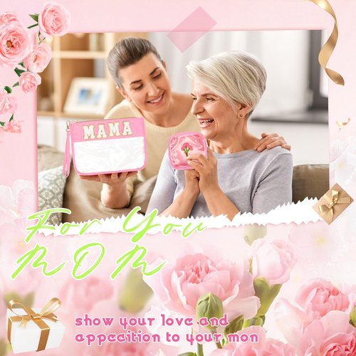 Aintmax 2Pcs Clear Mama Bag Chenille Varsity Letter Makeup Bag Preppy Patch Pouch Waterproof PVC Toiletry Organizer Flat Travel Cosmetic Bag Mother's Day Gifts for Mom Women(Mama-Pink)