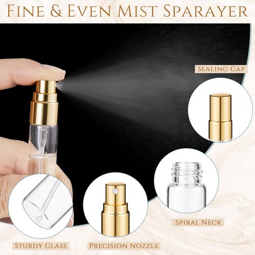 Domensi 60 Pcs 10ml Glass Perfume Refillable Bottles Decants Bulk for Perfumes Atomizer Spray Travel Glass Bottles with Atomizer Pump Bottle Kit for Travel Toiletries Fragrance Liquid