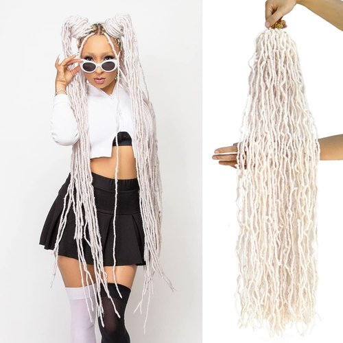 White 7 Packs Soft Locs 36 Inch Faux Locs Crochet Hair for Black Women Whole Strand Pre-looped Long New Locs Braiding Hair Extension
