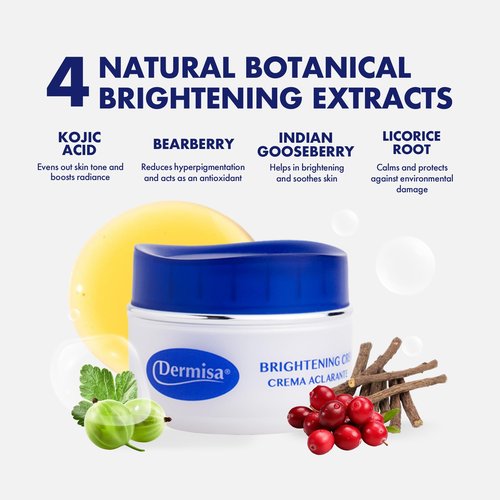 Dermisa Brightening Cream with 4 Natural Botanical Extracts | Helps to Brighten and Hydrate Skin | Contains Kojic Acid, Licorice Extract, Arbutin and Indian Gooseberry (AMLA) | 1.5 OZ | Pack of 2