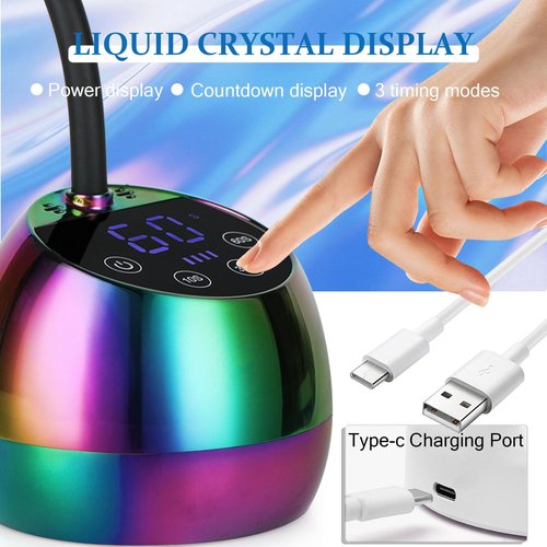 PHAIN U V LED Nail Lamp - 36W Mini Cordless Flash Cure Lamp for Gel x Nails,Gooseneck Portable Gel Nail U V Light Nail Dryer Auto Sensor with 3 Timers and LCD Display for Home DIY