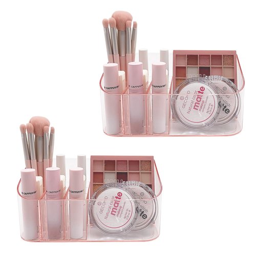 SUNFICON 2 Pack Makeup Holders Organizers Trays Cosmetic Display Case Tabletop Desktop Vanity Countertop Bathroom Wall Cabinet Medicine Storage Box Womens Ladies Girls Crystal Pink