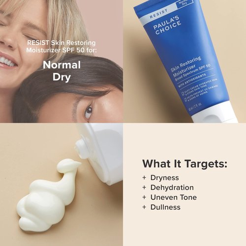 Paula's Choice RESIST Skin Restoring Moisturizer SPF 50, UVA & UVB Protection, Shea Butter & Niacinamide, Anti-Aging Sunscreen for Dry Skin, 2oz