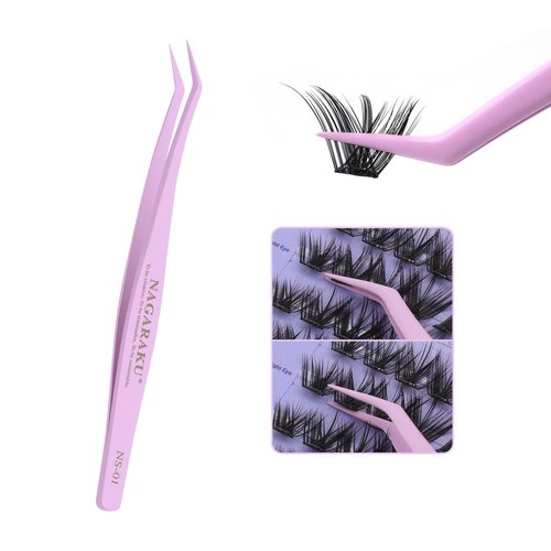 NAGARAKU DIY Cluster Lashes Tweezers, NS-01 Non-stick DIY Tweezers Eyelash Applicator Nano Anti-Stick Coating Precision Pinzas Light Ergonomic for Flawless DIY Lash Extensions Makeup