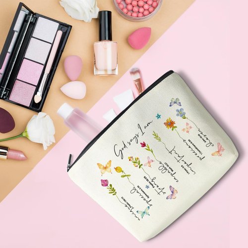 God Says I am Makeup Bag, Christian Gifts for Women, Bible Verse Floral Makeup Bag, Butterfly Inspirational Present, Toiletry Zipper Organizer Cosmetic Bag Travel Purse for Daughter Sister BFF