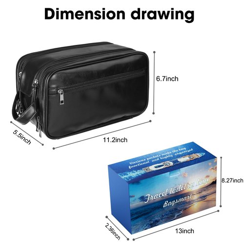 BNSPOCKET Personalized Leather Travel Toiletry Bag for Men, Large Travel Bathroom Shaving Dopp Kit, Large Cosmetic Bag Waterproof