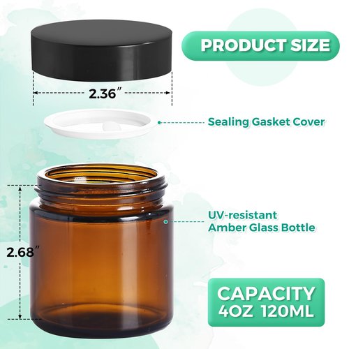 Jarsoph 4OZ Amber Glass Jars with lids, 36 Pack Empty Cosmetic Jars, Refillable Airtight Wide Mouth Container for DIY, Sample, Cream, Lotion, Candle Making, Powder, Cosmetic
