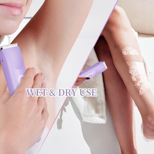 Beffkkip Ladies Electric Razor, 2 in 1 Dual Head Shaver Women, Bikini Trimmer for Women Personal Body Face Leg Arm Hair USB Charge Waterproof Wet and Dry (Purple)