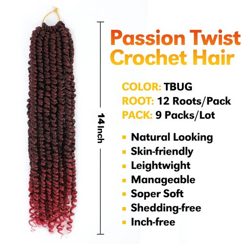 Forevery Passion Twist Hair 14 Inch Passion Twist Crochet Hair 9 Packs Crochet Hair for Black Women Pretwisted Crochet Twists Hair Pre Looped Tbug