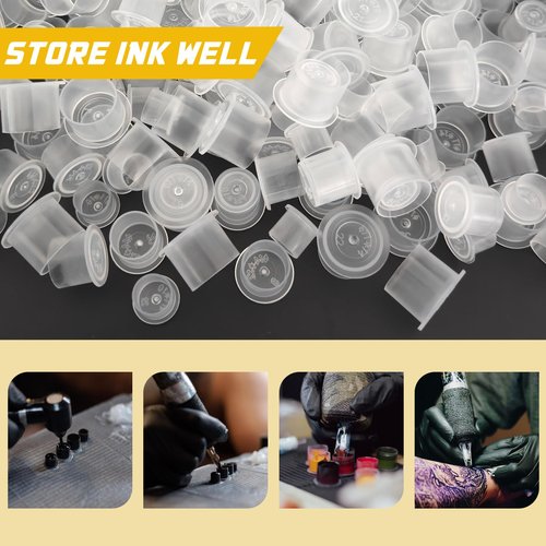 Tattoo Ink Caps - Narkysus 1000Pcs Large Ink Cups Disposable Tattoo Caps with Base #17mm Clear Plastic Pigment Caps Container Ink Cups for Tattoo Ink Tattoo Supplies