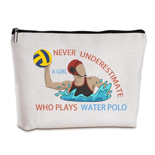 JEFBFBWE Water Polo Makeup Bag,Never Underestimate a Girl Who Plays Water Polo - a Ideal Gift for Beach Game, Poolside & Travel - Large Capacity Travel Toiletry Bag