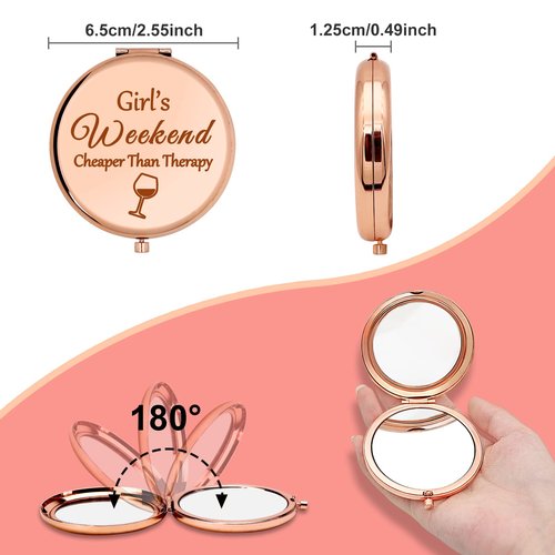 2 PCS Girls Weekend Gift for Girls Getaway Gift Compact Makeup Mirror Friendship Presents for Trip Teens Sister Best Friend Daughter Bachelorette Party Presents Vacation Travel Makeup Mirror 2 Pack